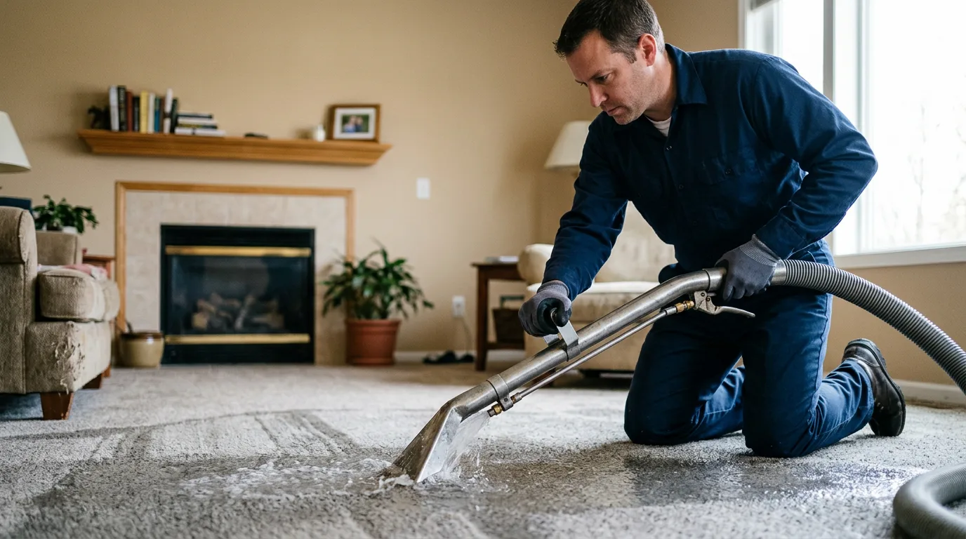 Water damage restoration technician working near Colby, WI